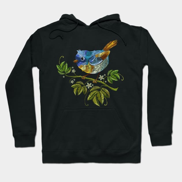 embroider wild tropical bird Hoodie by Mako Design 